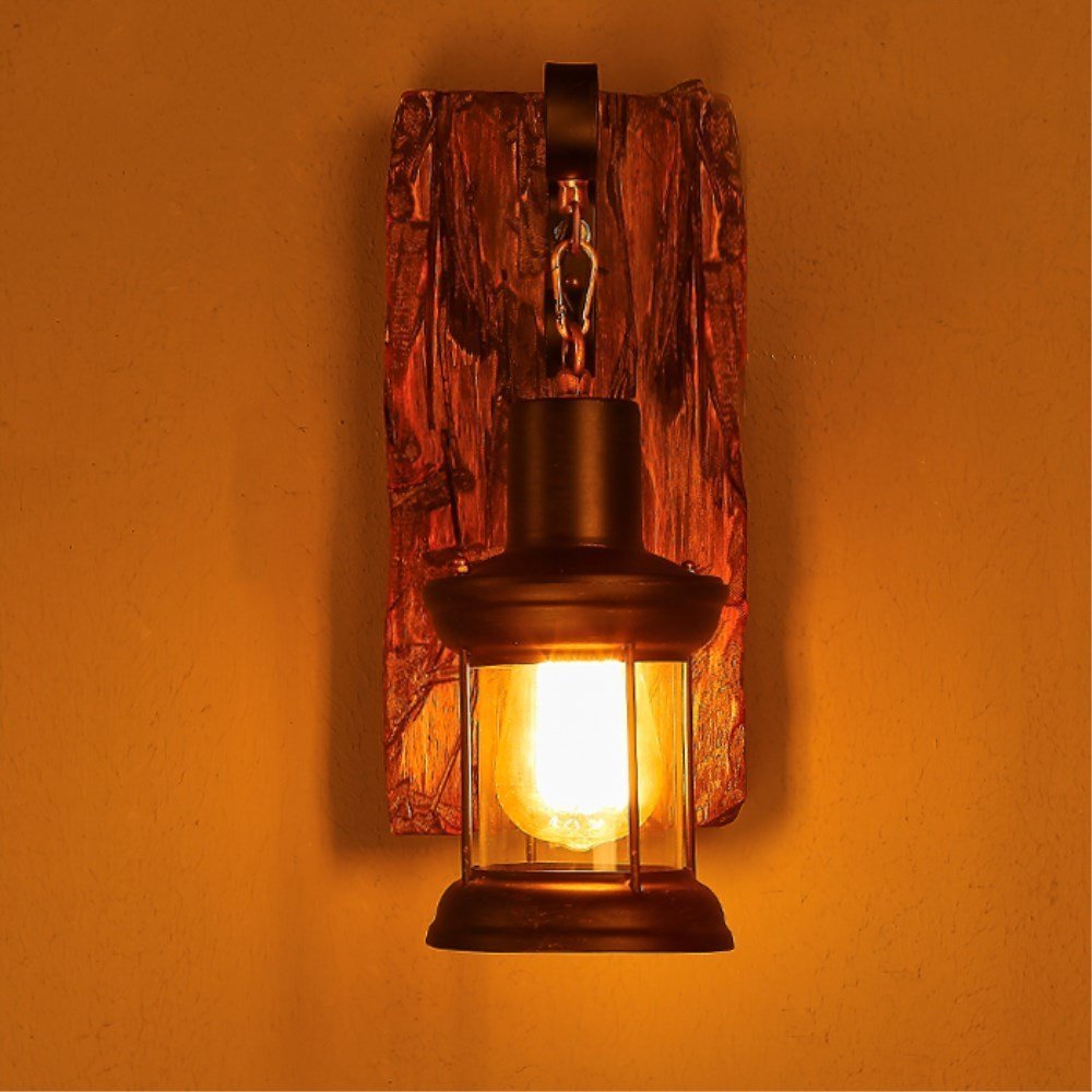 American Retro Industrial Wood Wall Lamp