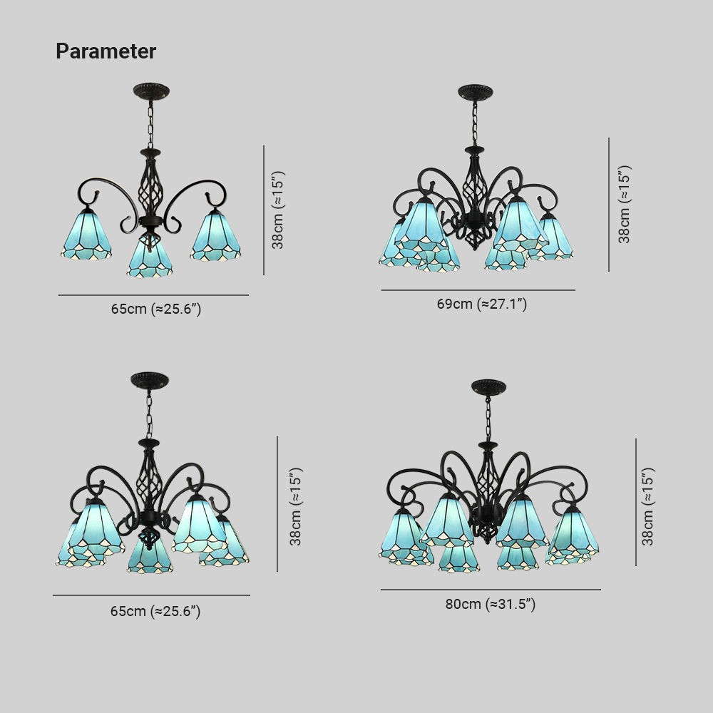 Silva Vintage Tiffany LED Kronleuchter Weiß/Blau/Marineblau Wohn/Schlafzimmer Metall&Acryl 3/5/6/8-Flammig