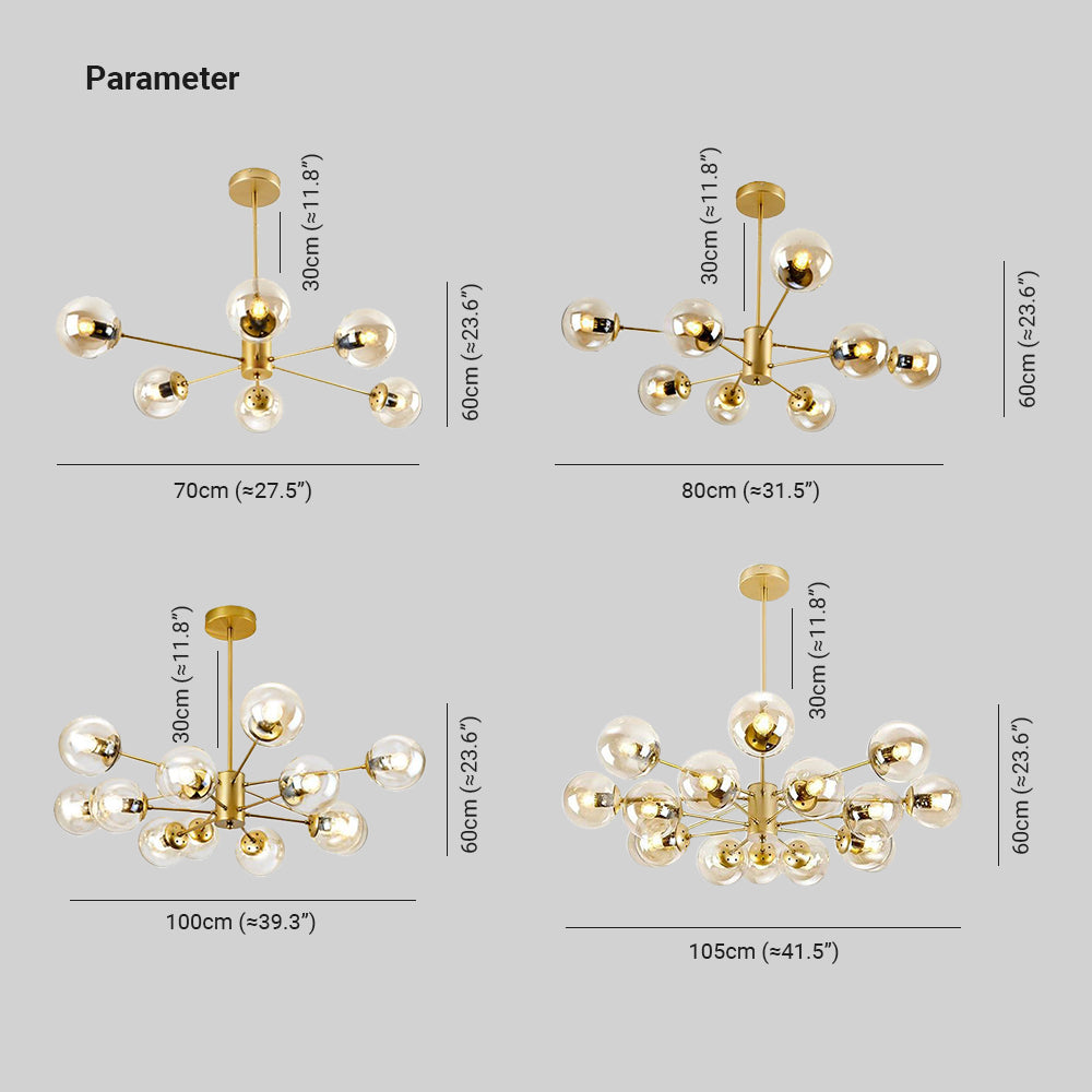 Valentina Modern LED Pendelleuchte Schwarz/Gold Wohn/Esszimmer Metall&Glas 6/8/12/16 Flammig