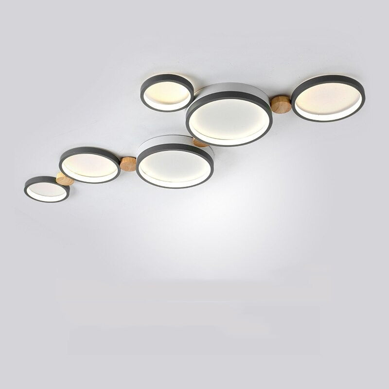Sienna Modern LED Deckenleuchte Rund, Weiß/Grau/Grün, Wohnzimmer, Metall Holz