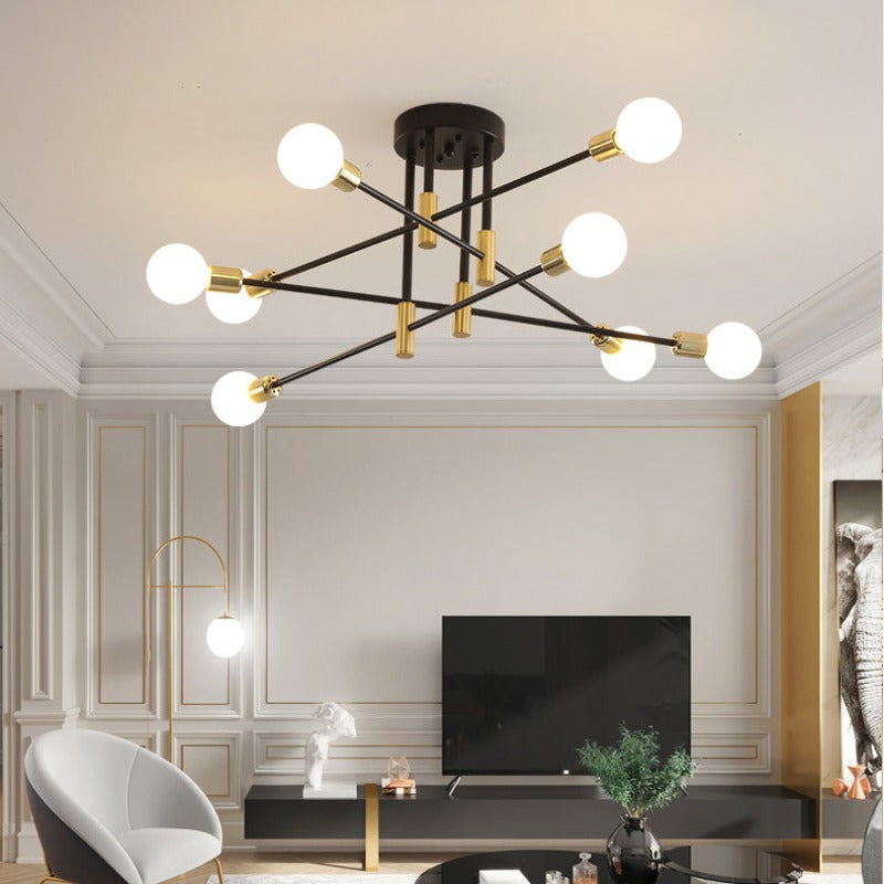 Modernism Style Black & Gold Brass LED Chandelier Lighting Living Room Scene