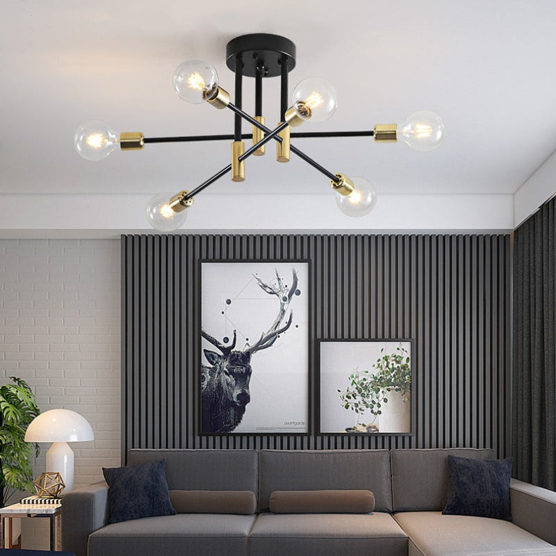 Modernism Style Black & Gold Brass LED Chandelier Lighting Living Room Scene