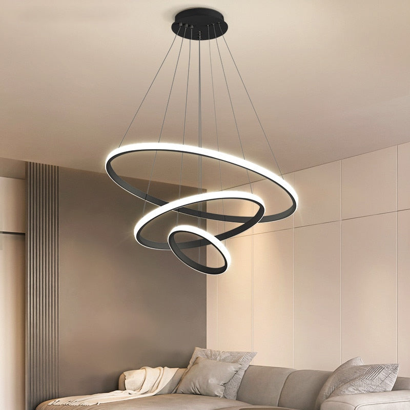 Sola Pendelleuchte | LED Ringe Design Schwarz Dimmbar Las Esstisch