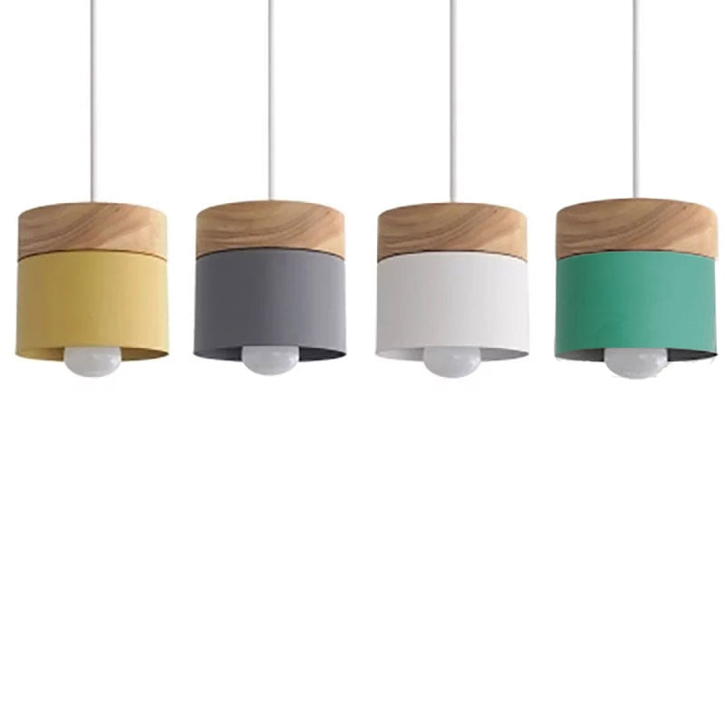 Morandi Nordische Zylinder LED Pendelleuchte Grau/Weiß/Gelb/Grün Wohnzimmer Holz