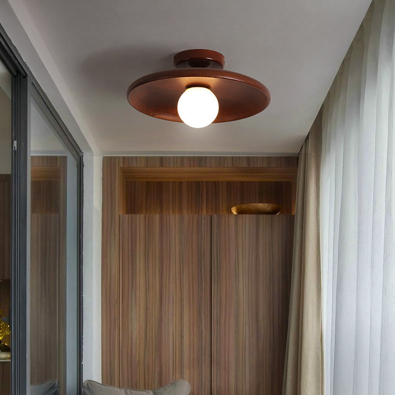 Carins Modern LED Deckenleuchte Natur/Walnuss, Wohnzimmer, Glas Holz