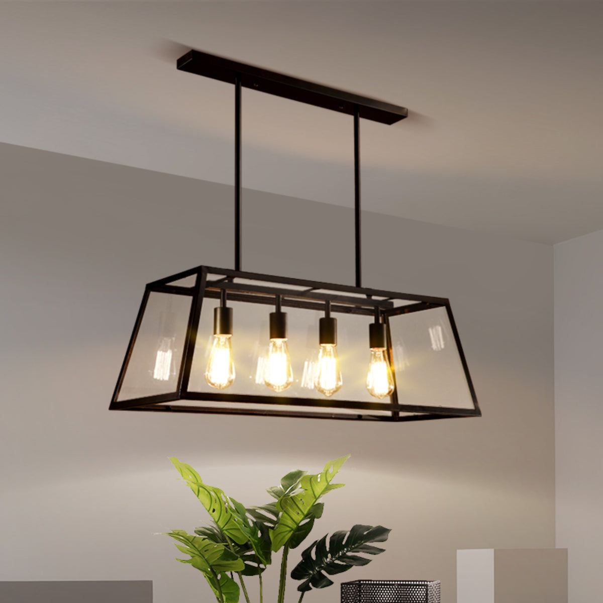 Austin Industrial LED Modern Pendelleuchte Schwarz/Glas/Metall für Küche/Schlafzimmer/Wohnzimmer