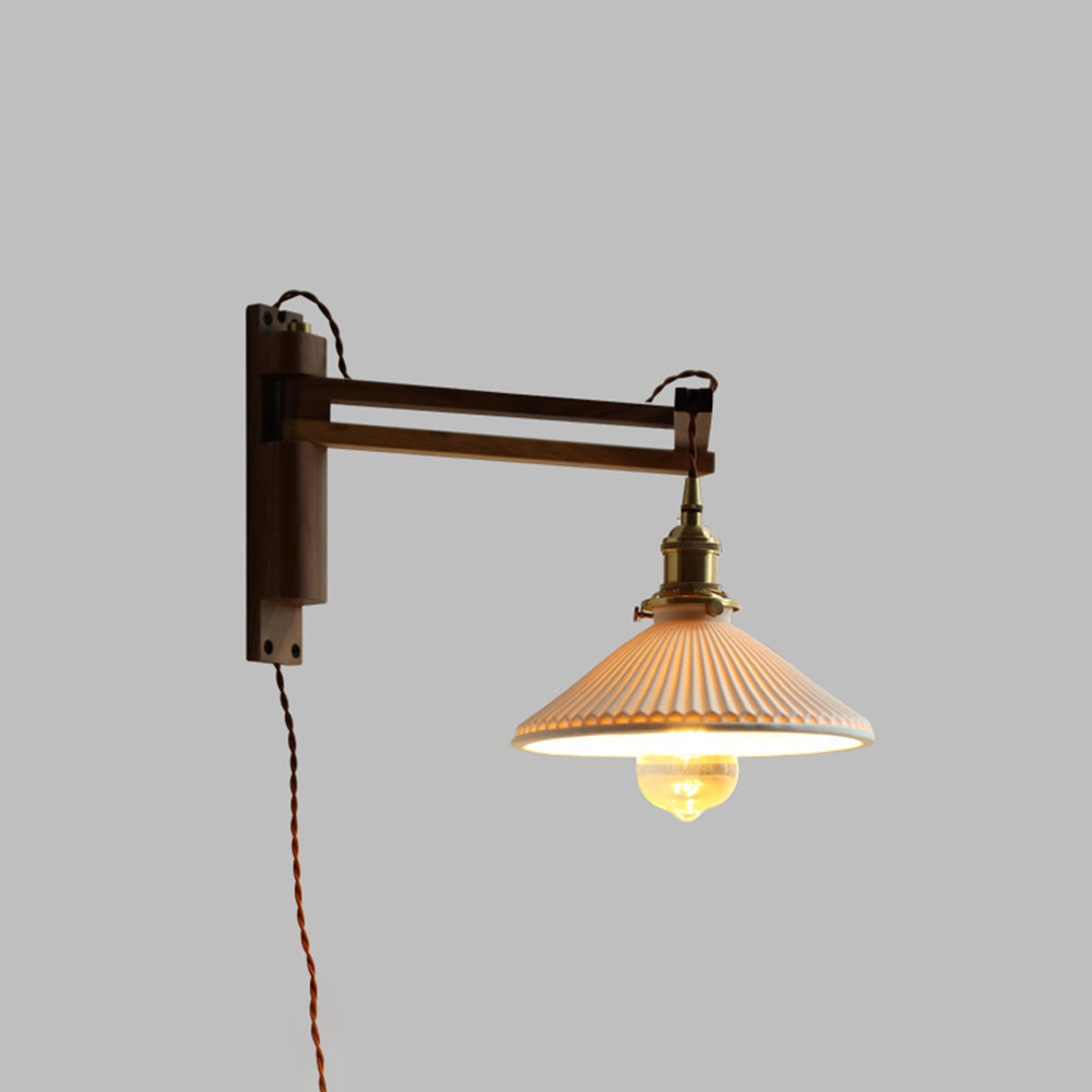 Ozawa Vintage LED Wandleuchte Plissee, Innen Treppenhaus, Glas/Holz/Keramik