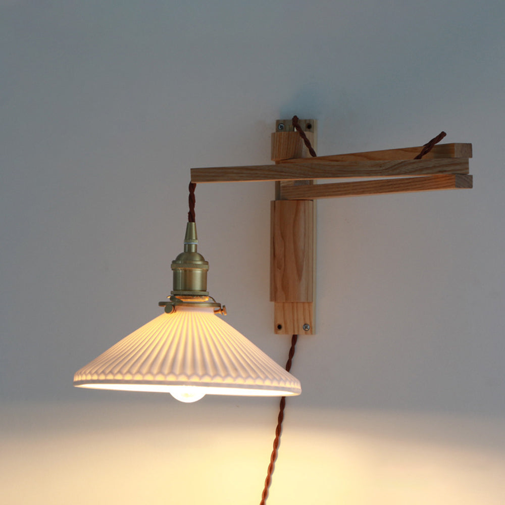 Ozawa Vintage LED Wandleuchte Plissee, Innen Treppenhaus, Glas/Holz/Keramik