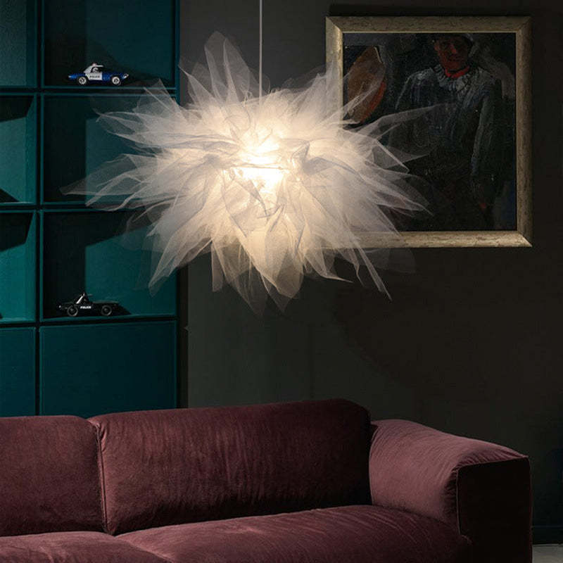 Bella Modern LED Pendelleuchte Blume Stoff Schlafzimmer Wohnzimmer