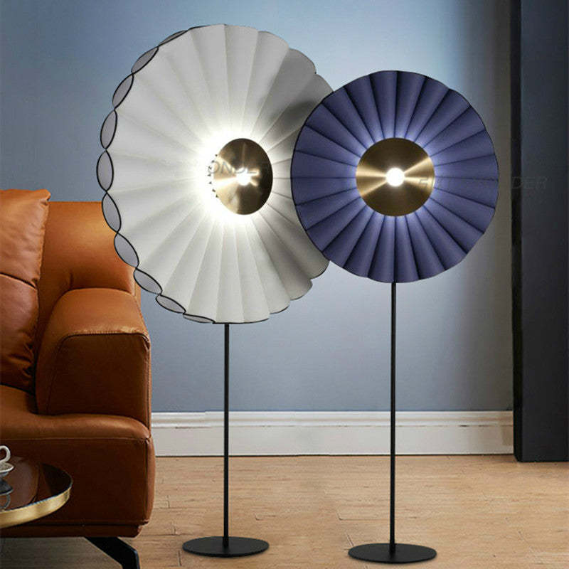 Chan Blume Metall/Kunstpapier Stehlampe, Weiß/Blau, LED, Wohnzimmer