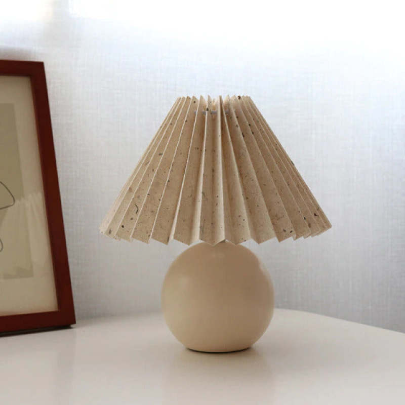 Ozawa Vintage Nachttischlampe, Creme/Beige/Weiß, Rattan/Holz/Keramik