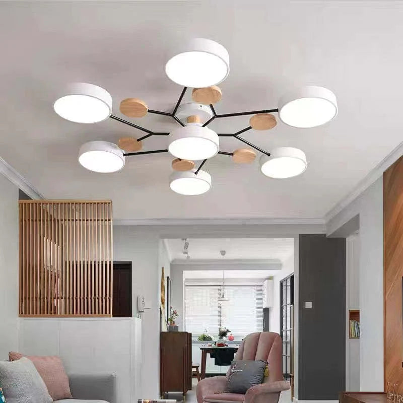 Sienna Modern Rund LED Deckenleuchte Weiß Holz Schlaf/Wohnzimmer
