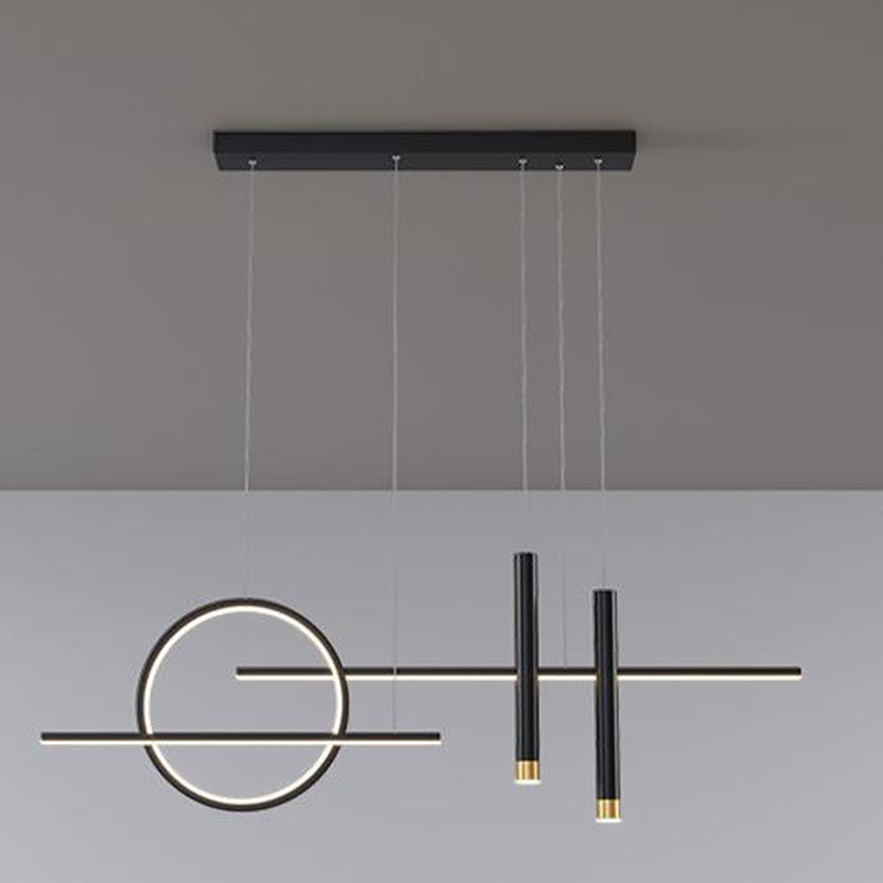 Madina Modern Pendelleuchte Ring Linear Esszimmer, Schwarz/Gold, Metall