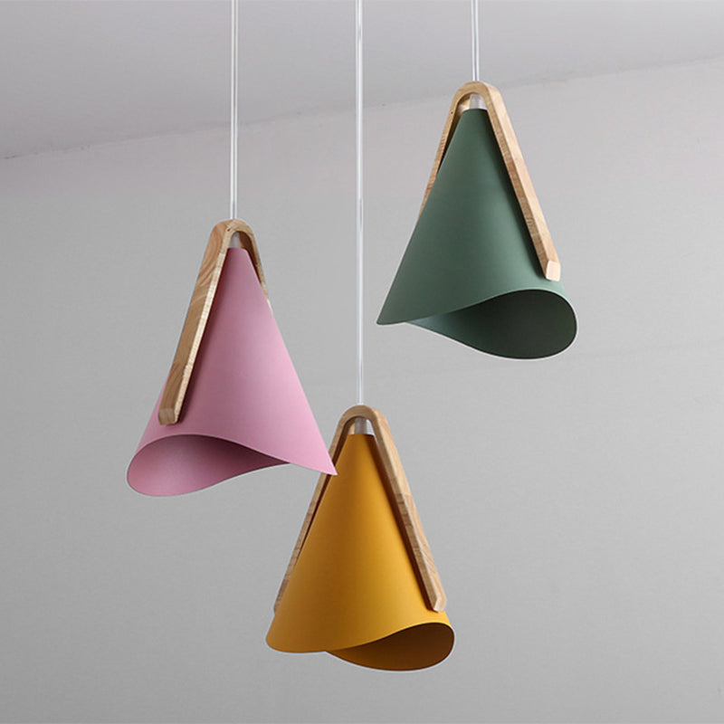 Morandi Modern LED Pendelleuchte Kegel Esstisch 5 Farben Holz Metall